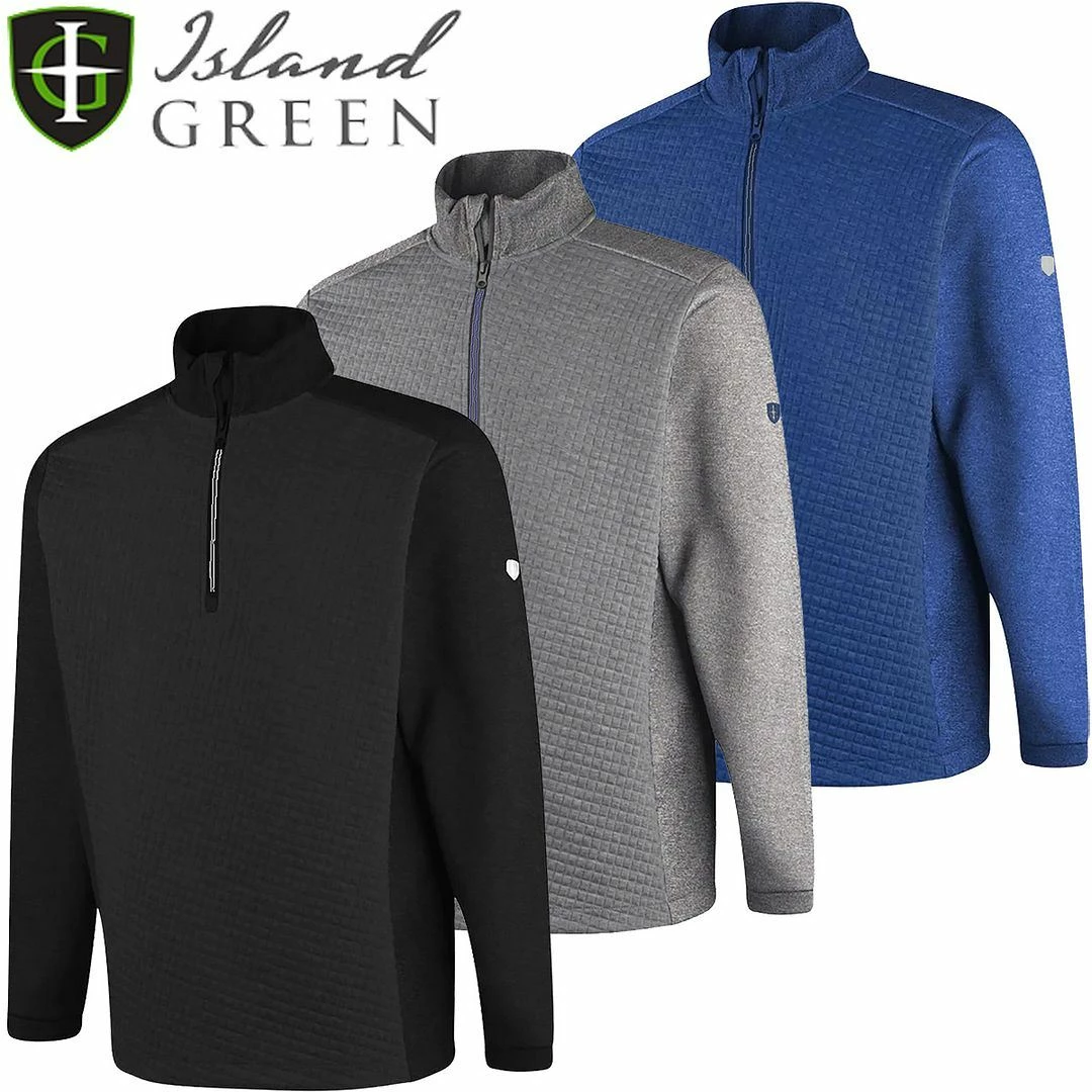 Island Green Mens Top Layer 1/2 Zip Jacquard Knit Thermal Golf Sweater Pullover 1 Island Green Mens Top Layer 1/2 Zip Jacquard Knit Thermal Golf Sweater Pullover